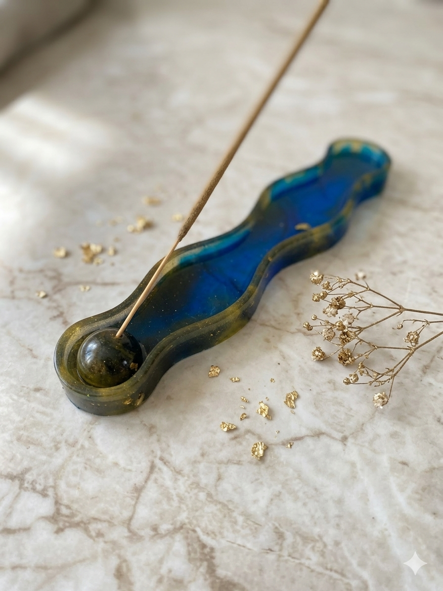 Porte-Encens Artisanal "Ondulation" – Résine Époxy Haute Brillance