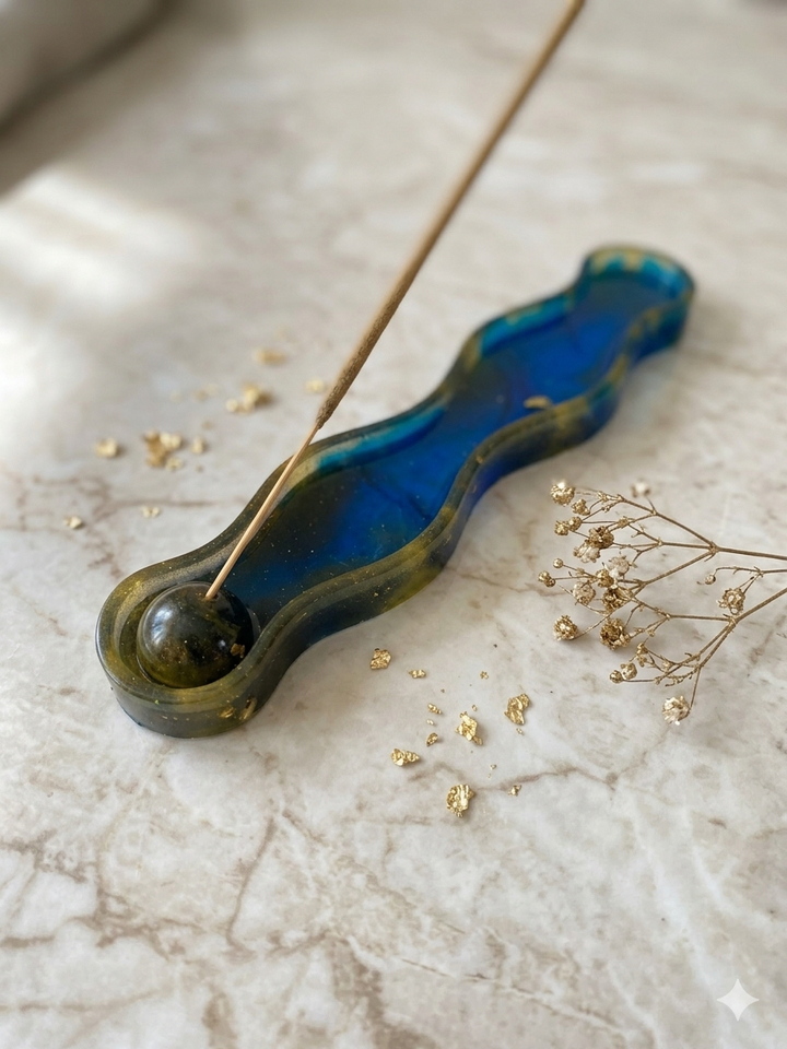 Porte-Encens Artisanal "Ondulation" – Résine Époxy Haute Brillance